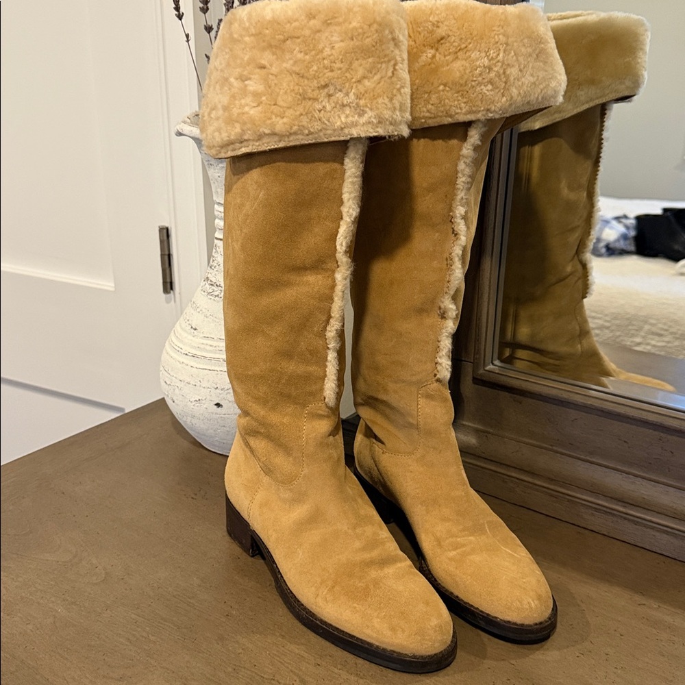 Hilfiger Tan Suede Shearling Lined Boots